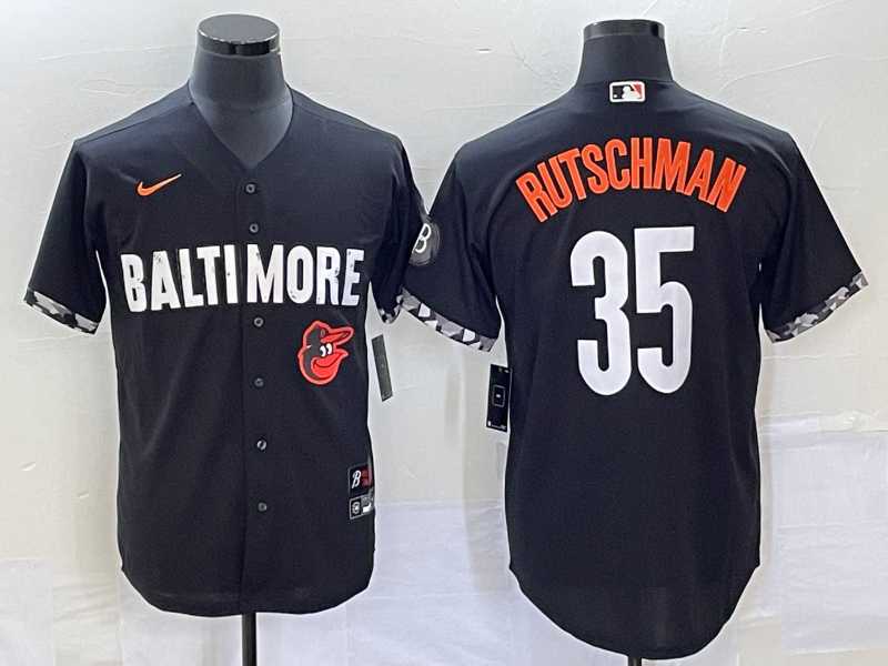 Mens Baltimore Orioles #35 Adley Rutschman Black 2023 City Connect Cool Base Stitched Jersey->baltimore orioles->MLB Jersey